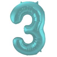 Folieballon Pastel Aqua Metallic Mat Cijfer 3 - 86cm