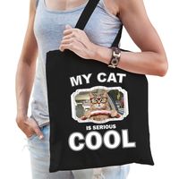 Rode rijdende kat katten tasje zwart volwassenen en kinderen - my cat serious is cool kado boodschap