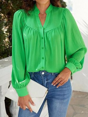 Stand Collar Plain Casual Blouse