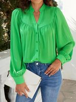 Stand Collar Plain Casual Blouse - thumbnail