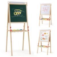 3-In-1 Schoolbord voor Kinderen Dubbelzijdig Kinderbord Papierrol en 4 Gekleurde Bekers Ezel Staand Bord voor Kinderen 3+
