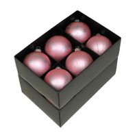 Luxe gedecoreerde kerstballen - 12x stuks - roze - glas - 8 cm