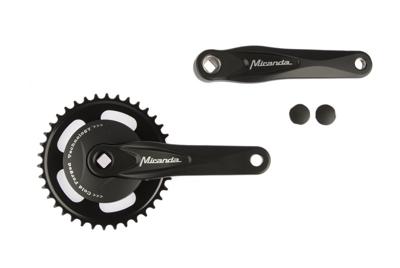 Miranda crankstel alfa 1 38t, cranklengte 170mm. zwart, aluminium, spieloos. met disc