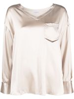 Brunello Cucinelli blouse en soie à col v - Tons neutres
