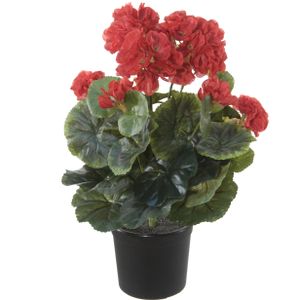 Rode geranium Pelargonium Graveolens kunstplant in zwarte kunststof pot 35 cm