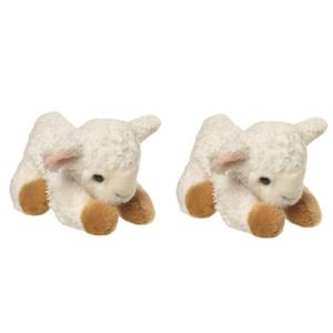 Nature Planet Pluche kleine schaap/Lammetje knuffel - Set van 2x stuks - wit - 14 cm