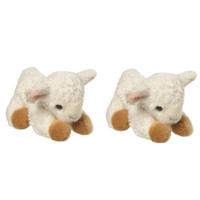 Nature Planet Pluche kleine schaap/Lammetje knuffel - Set van 2x stuks - wit - 14 cm