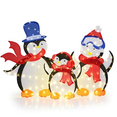 Kerstversiering met Oplichtende Pinguïnfamilie 2D 3-Delige Pinguïnset met 160 Leds Kerstversiering voor Binnen en Buiten