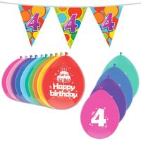 Leeftijd verjaardag thema 4 jaar pakket ballonnen/vlaggetjes - Feestpakketten