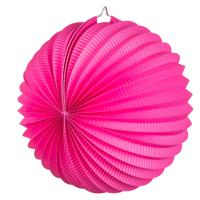 Lampion van papier - rond - fuchsia roze - Dia 22 cm - Versiering - thumbnail