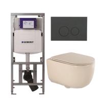QeramiQ Dely Swirl Toiletset - 36.3x51.7cm - Geberit UP320 inbouwreservoir - met Burda frame - slim zitting - bedieningsplaat mat antraciet - ronde knoppen - beige 0701131/SW1102376/SW1000770/SW1026259