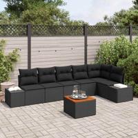 Tuinbankenset met kussen 7 pcs Zwart poly rattan