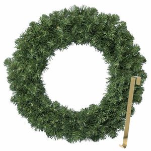 Kerstkrans 60 cm - groen - met gouden hanger/ophanghaak - kerstversiering