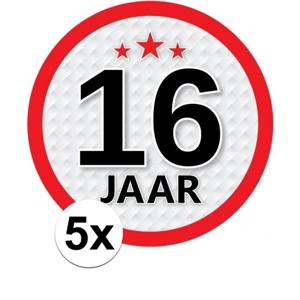 5x 16 jaar leeftijd sticker - rond - dia 15 cm - 16 jaar verjaardag/jubileum/leeftijd versiering