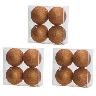 16x stuks kunststof glitter kerstballen oranje 10 cm