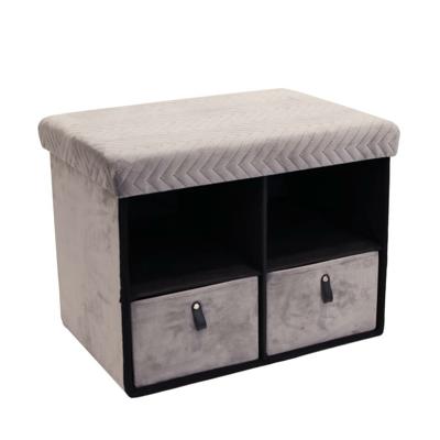 Hocker/poef opvouwbaar - grijs - velvet - met lades - polyester - 50 x 38 cm