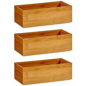 3x Stuks Kast/lade/make-up organizers bamboe hout bakje 15 x 7 x 5 cm