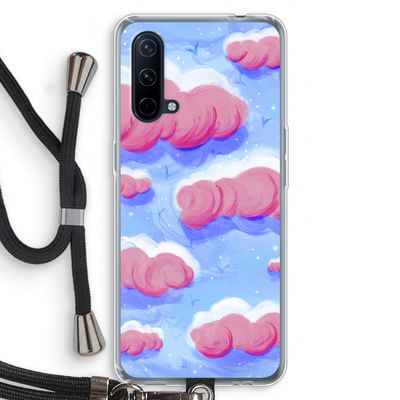 Roze wolken met vogels: OnePlus Nord CE 5G Transparant Hoesje met koord