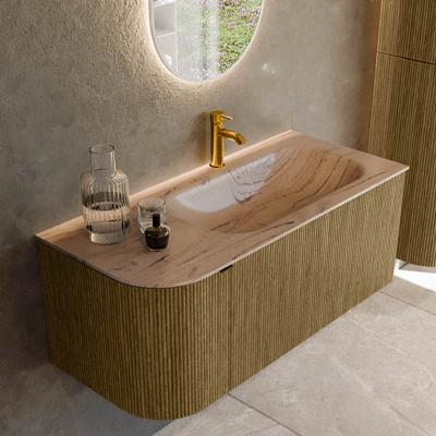 Badmeubel Mondiaz Kurve-Dlux | 105 cm | Meubelkleur Dusk | Wastafelkleur Arena | Solid surface | Wasbak rechter zijde spoelbak | 1 kraangat