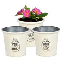 Plantenpot/bloempot voor buiten - 3x - zink - ivoorwit - D14 x H13 cm