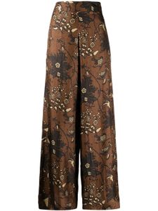 Biyan pantalon palazzo en soie à fleurs - Marron