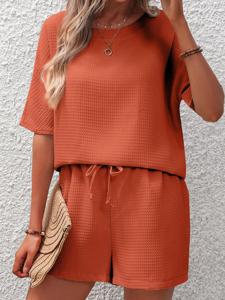 Loose Casual Plain Crew Neck Two-Piece Set