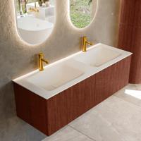 Badmeubel Mondiaz Kurve | 130 cm cm | Meubelkleur Ruby | Wastafelkleur Talc | Solid surface | Wasbak beiden zijden spoelbak | 2 kraangaten