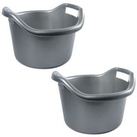 2x Schoonmaakemmers afwasteilen met hengsels 14 liter zilver 41 x 24 cm - thumbnail