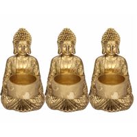 3x Zittende Boeddha waxinelichthouders goud 14 cm - thumbnail