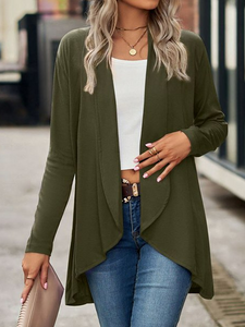 Wrap Loose Casual Plain Coat