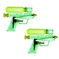 Waterpistool/waterpistolen - 2x - groen - 15 cm - kunststof - afneembaar reservoir