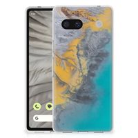 Google Pixel 7A TPU Siliconen Hoesje Marble Blue Gold