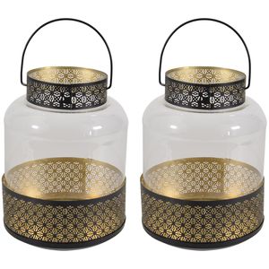 2x stuks lantaarns/windlichten zwart/goud Arabische stijl 20 x 28 cm metaal en glas