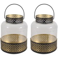 2x stuks lantaarns/windlichten zwart/goud Arabische stijl 20 x 28 cm metaal en glas