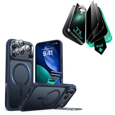 iPhone 17 Pro Bundle Classic Hybrid Magnetic Case (Camera Control, Stash Stand) and Armorite Privacy Screen Protector - Frosted Blue