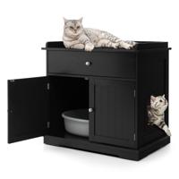 Kattenbak Verborgen Kattenwasruimte Meubilair met Lade en 2 Deuren Kattenhuis Bijzettafel Overdekt Kattenhuis Opbergkastje Zwart