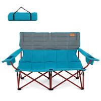 Oversized Campingstoel voor 2 Personen Opvouwbare Dubbele Zit met Verstelbare Armleuningen Marineblauw