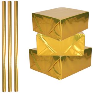 Rol inpakpapier / cadeaufolie - 3x - metallic goud - 200 x 70 cm - cadeaupapier