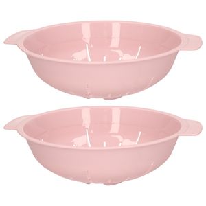 Keuken vergiet/zeef - 2x - kunststof - Dia 25 cm x Hoogte 8 cm - roze