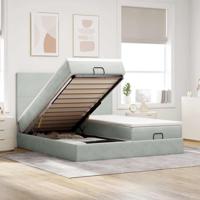 Ottoman bed met matrassen en LED's 180x200cm fluweel lichtgrijs