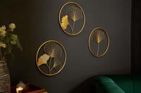 Elegante wanddecoratie set van 3 GINKGO 40cm goud in filigrane bladvorm - 41273