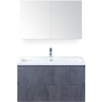 Vogue Badmeubelset 100 cm - Greeplijst in Kleur - Beton Antrac - Keramische Wastafel Wit 1 Kraangat met Spiegel