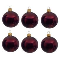 Kerstballen set - 6x stuks - donker rood - glas - 6 cm - glans - kerstversiering - gouden ophanglint - thumbnail