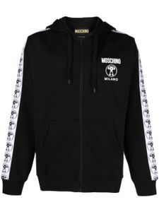 Moschino hoodie zippé en coton à bande logo - Noir