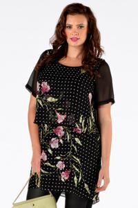 Yoek Tunic double layer ANNA | Zwart | Maat XL