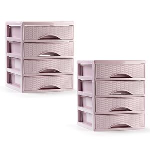 Ladeblokje/bureau organizer - 2x - 4 lades - roze - L18 x B21 x H23 cm - plastic