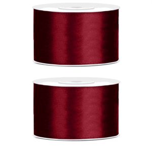 2x Hobby/decoratie diep rood satijnen sierlinten 3,8 cm/38 mm x 25 meter