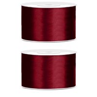 2x Hobby/decoratie diep rood satijnen sierlinten 3,8 cm/38 mm x 25 meter