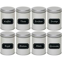Ronde opbergblikken - 8x stuks - met beschrijfbare krijtbord etiketten - 9.5 x 13 cm
