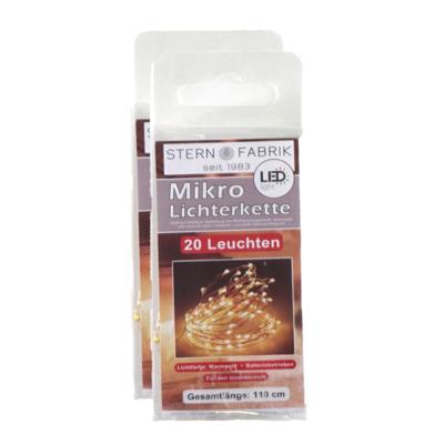 2x draadverlichting - zilver- 20 led lampjes - warm wit - batterij - 100 cm